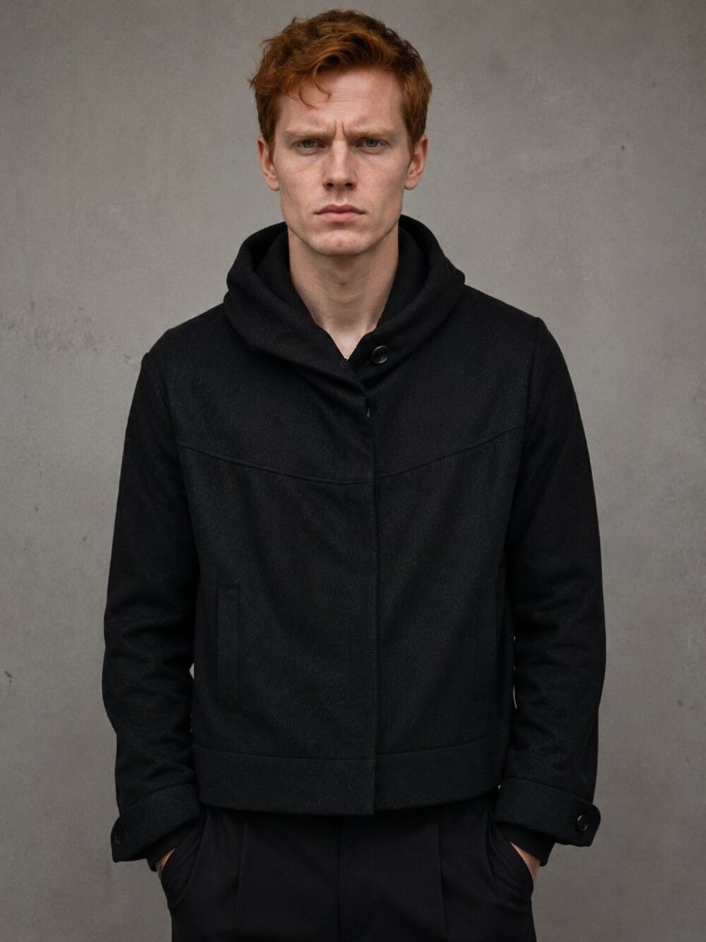 Mike & Chris Black Boiled Wool Sculptural Jacket Coat Large Made USA